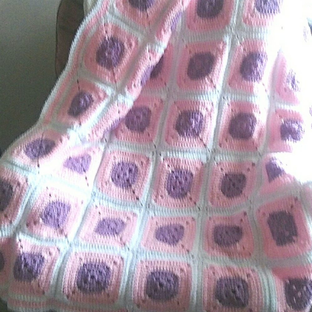 Handmade Pink Purple White Afghan Throw Blanket NW